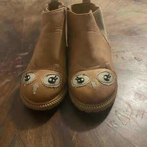 Brown Owl Face Kids Ankle Boots